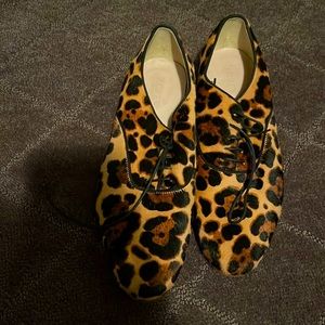 Genuine Leather lace-up cheetah print shoes